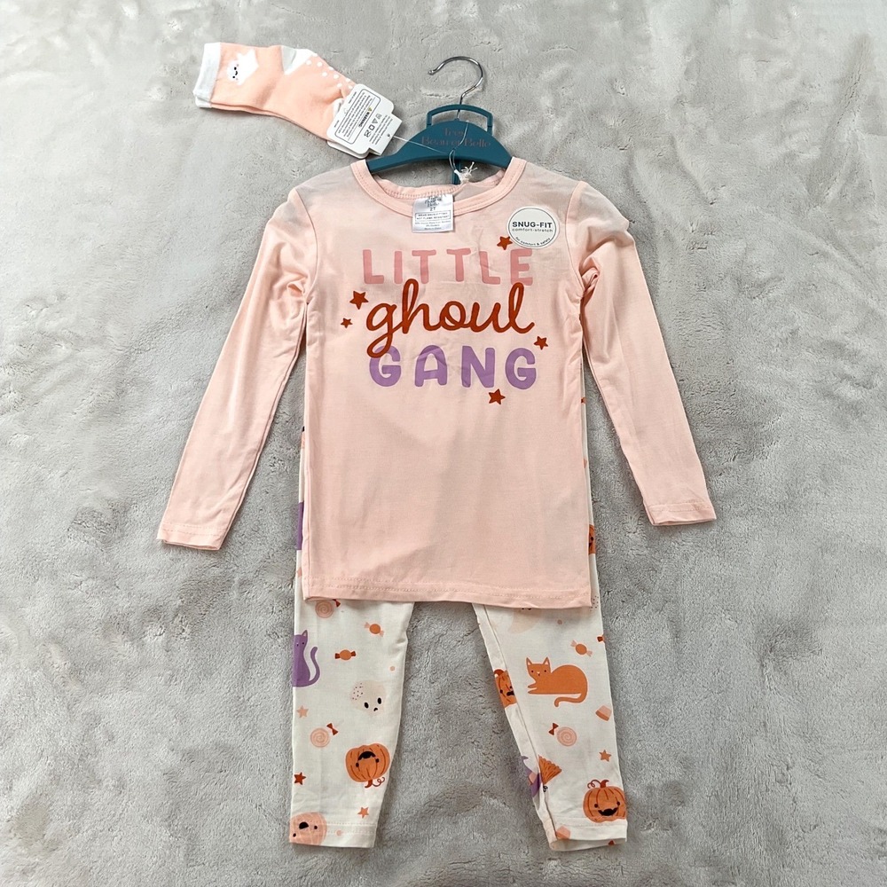 Tres Beau et Belle Kids Bamboo Pajama Set Pink Little Ghoul Gang Halloween 2T